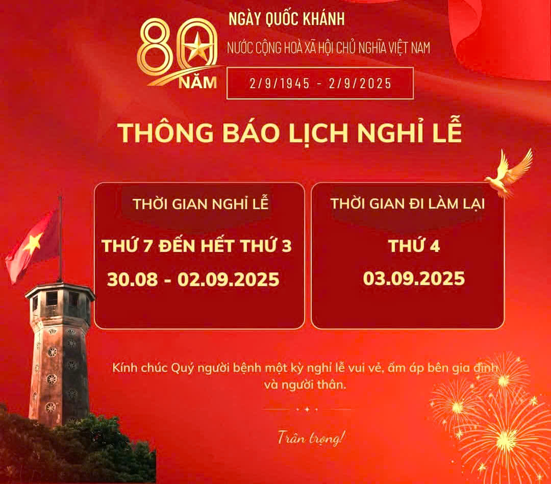 THÔNG BÁO NGHỈ LỄ QUỐC KHÁNH 02/09/2025